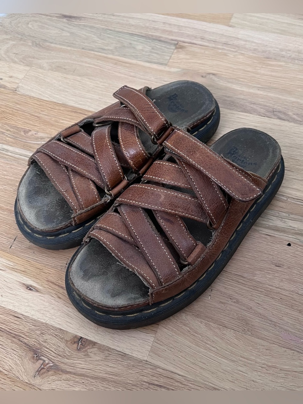 Dr. Martens Brown Leather Strappy Slide Sandals